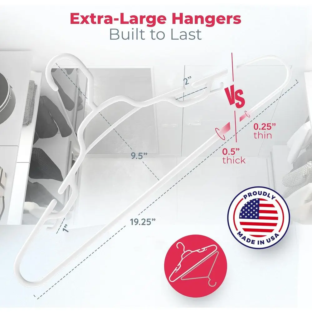 Large & Wide Heavy Duty Clothes Hangers 50+ Pack (72 Count) – Made in USA – Ideal or Plus Size Clothing – 10lb Plastic Hangers w view 5
