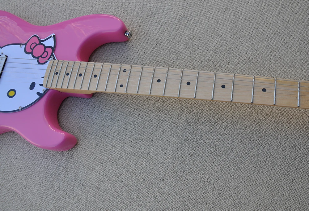 6 Strings Pink Electric Guitar with White Pickguard,Maple Fretboard