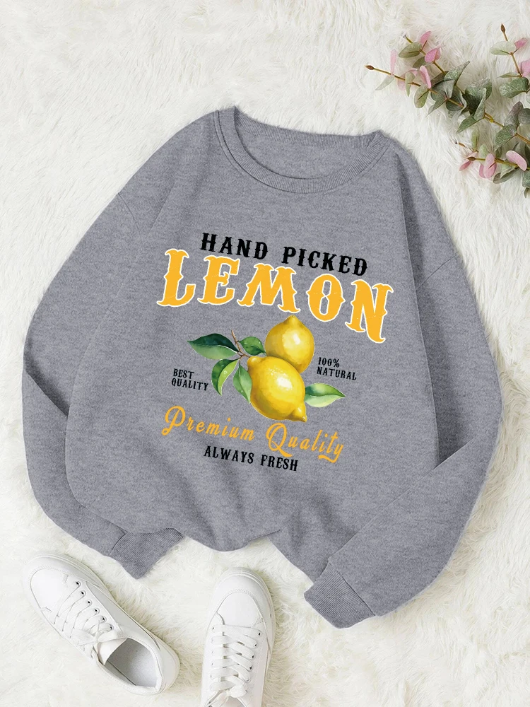 

Lemon Pattern Printing Hoodies Womens Autumn Soft Warm Hoodie Simple Comfortable Sweatshirts Street Fashion Round Neck Tracksuit