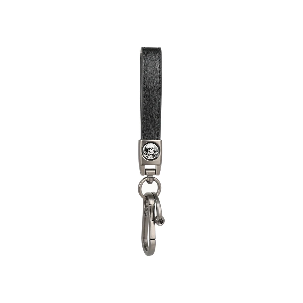 Skull Black Strap Keychain Multi-Purpose Metal Waist Hanging Key Ring Leather Key Chain Fits For Harley CVO Motorcycles And Cars