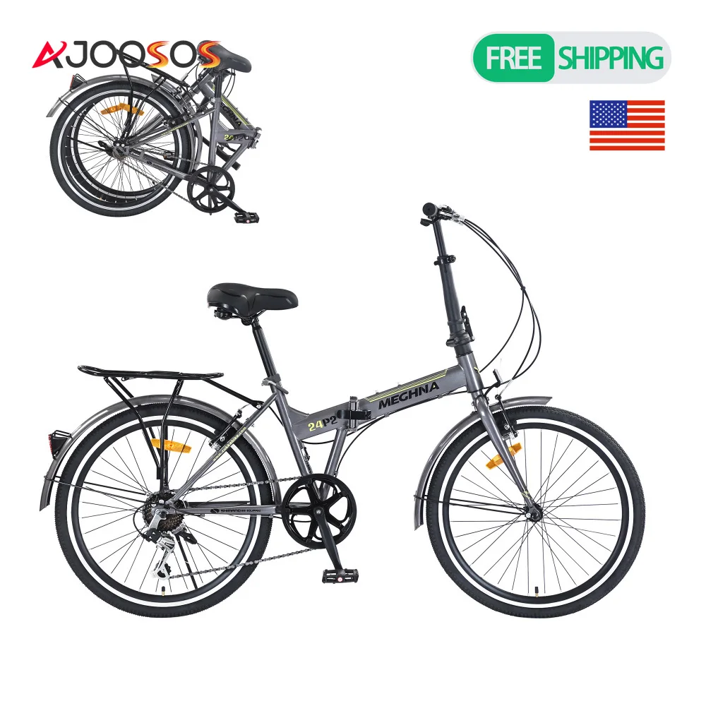 

24-дюймовый складной велосипед для взрослых с крыльями, стальной каркас, односкоростной городской пригородный двойной V-образный тормоз, портативный компактный велосипед для взрослых