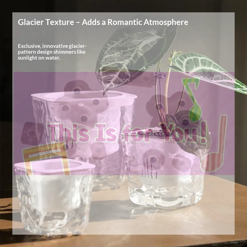 【MA】Thickened Clear PET Self Watering Plant Pot Glacier Texture Shatterproof For Indoor Houseplants Home Decor