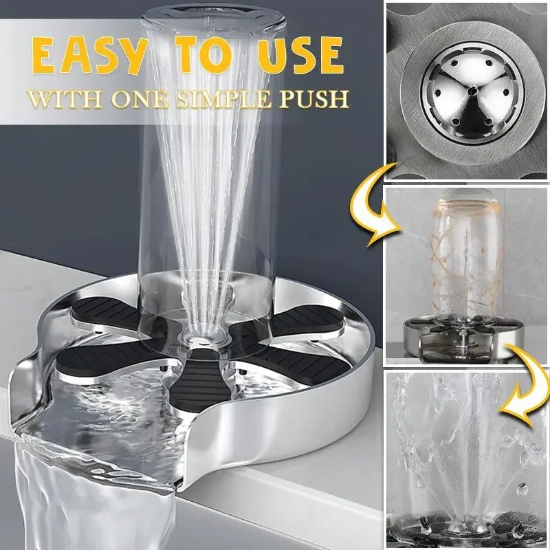 360° Automatic Stainless Steel Cup Washer Bar Glass Rinser Automatic High Pressure Cup Washer Kitchen Sink Cleaning Accessories