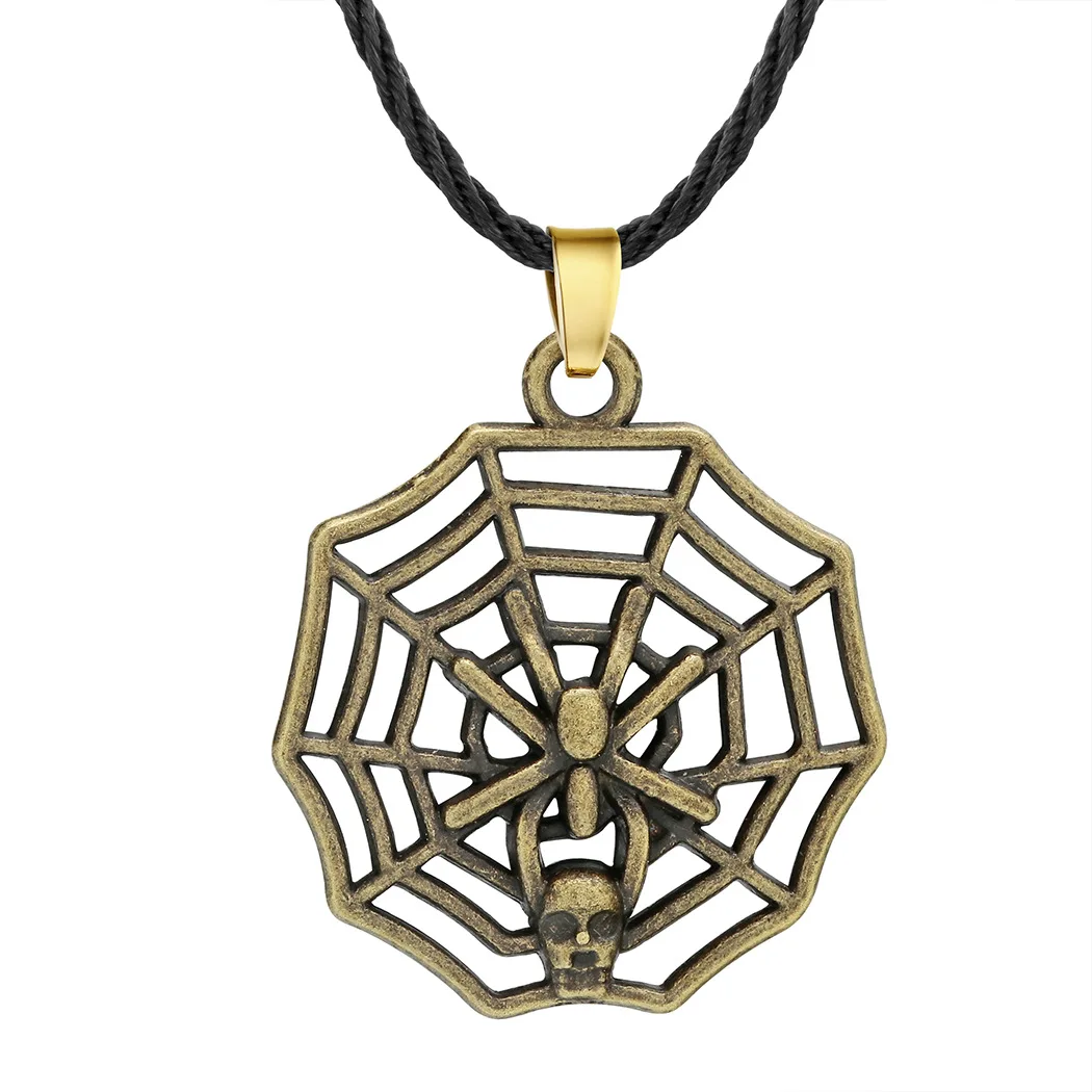 Gothic Retro Skull Spider Web Animal Pendant Necklace Men's Fashion Punk Trend Charm Jewelry