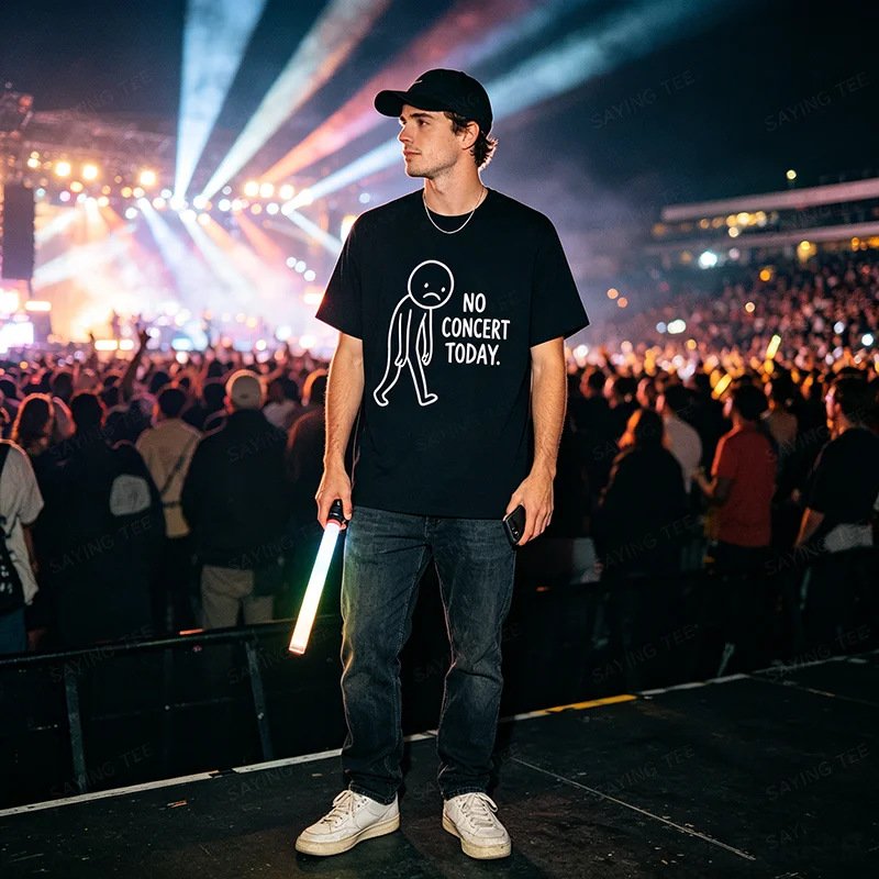 Lustiges trauriges Strichmännchen, kein Konzert heute, Musikliebhaber, Humor-T-Shirt, Y2k, verspieltes Comic-Grafik-Spruch-T-Shirt, personalisierte Streetwear – Detail 3