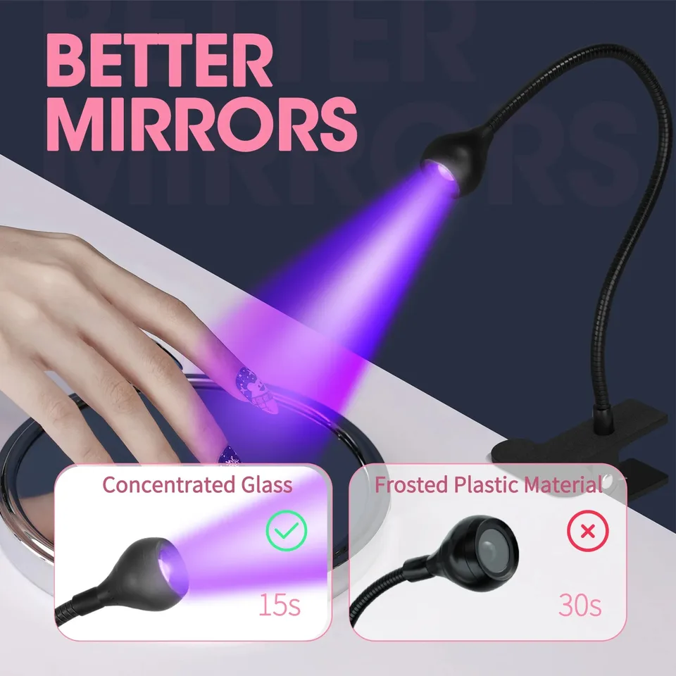 Lámpara UV para secar uñas 395nm de longitud de onda, clip de escritorio mini USB para uñas en gel, herramientas de salón de manicura 5