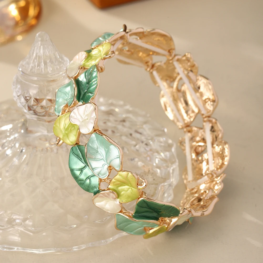 Cring Coco Trendy Bracelet Foldable Leaves Stretchable Luxury Elegant Jewelry Bracelet Zinc Alloy Bracelet Valentine\'s Day Gift