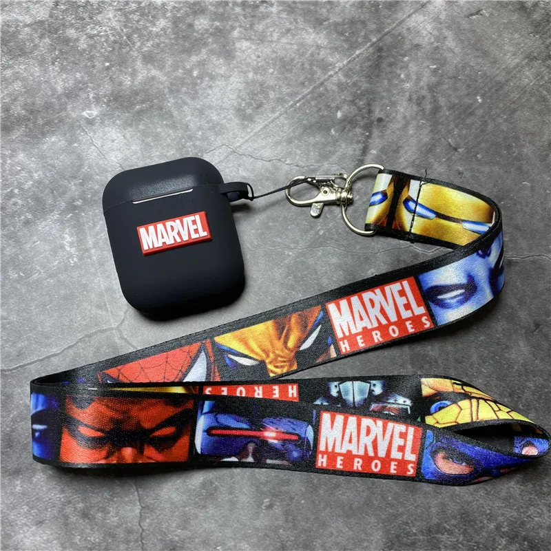 Marvel dos desenhos animados caso do fone de ouvido para airpods 1/2 macio silicone sem fio bluetooth carregador capa protetora com cordão