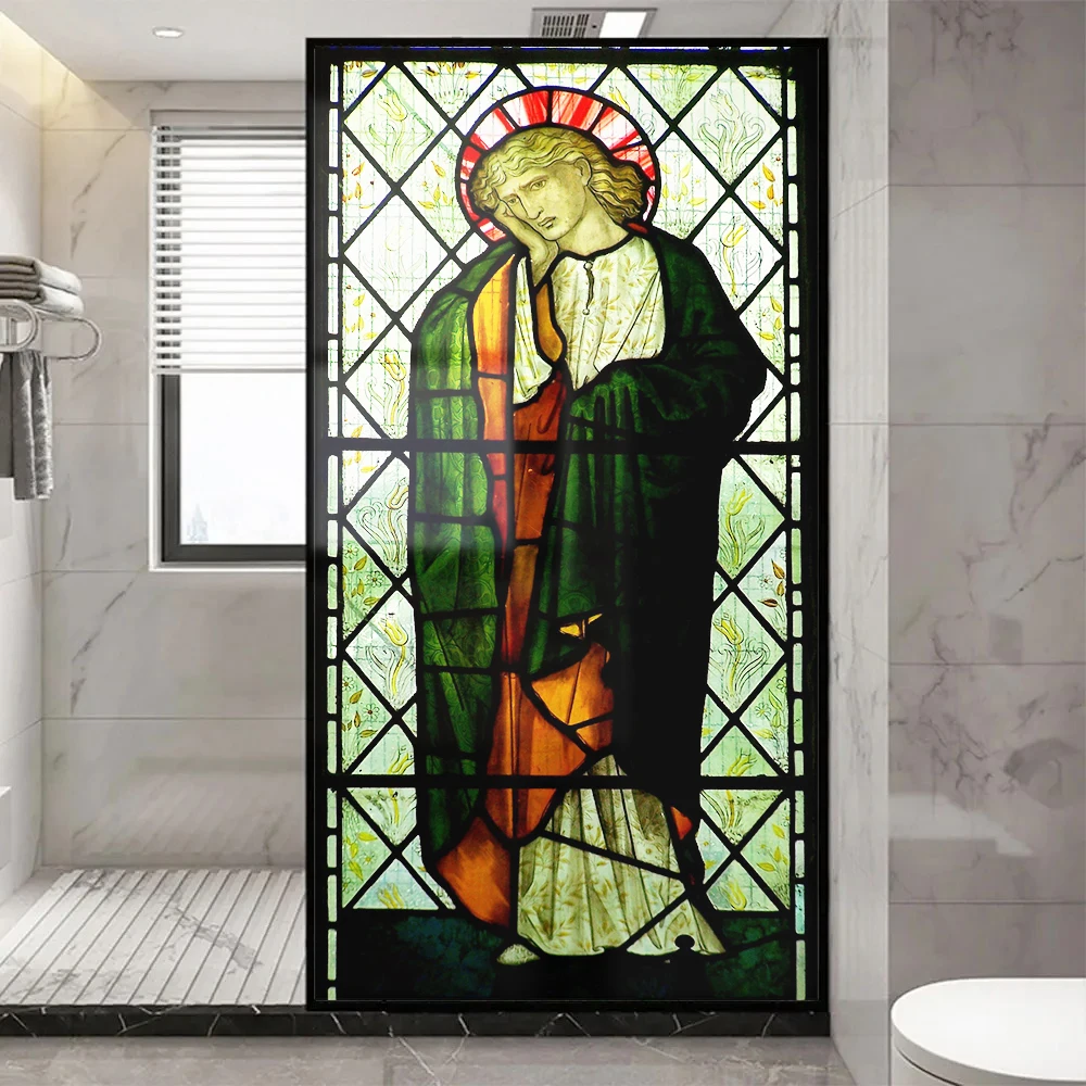 Church Stained Glass Decals Window Film Privacy Heat Insulation and Anti UV Blocking Static Cling Window Sticker for Home J53