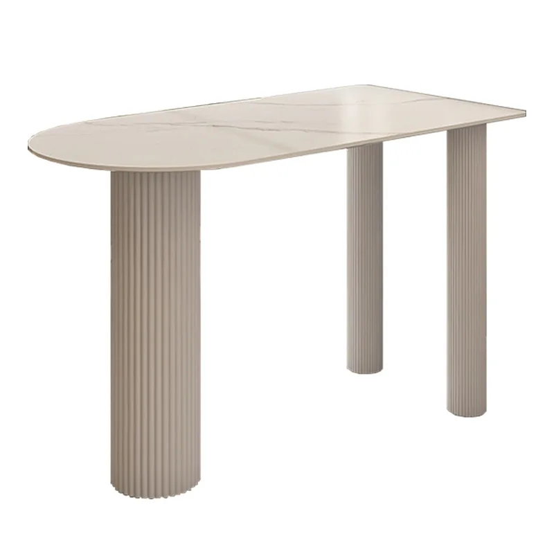 

Semi-circular slate island dining table integrated light luxury desk small apartment workbench against the wall