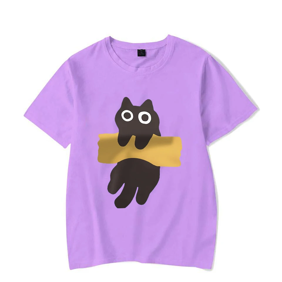Tape Cat Print Japanese Style Men's and Women's T-shirts Loose casual Round Neck Short Sleeved