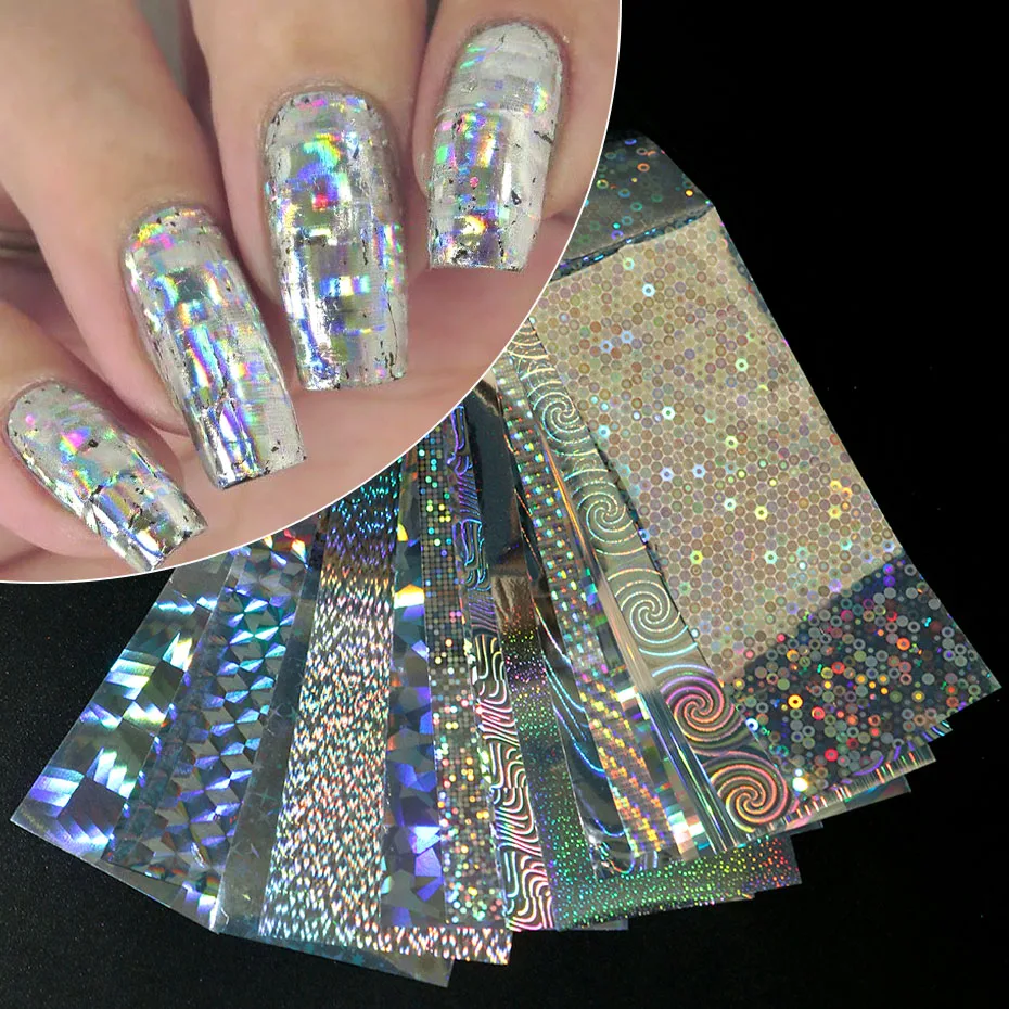 26 Stück Laser-Holographische Nagelfolien Aurora Irisierend Geometrische Streifen Transferaufkleber Metallspiegel Y2K Maniküre-Aufkleber – Detail 6