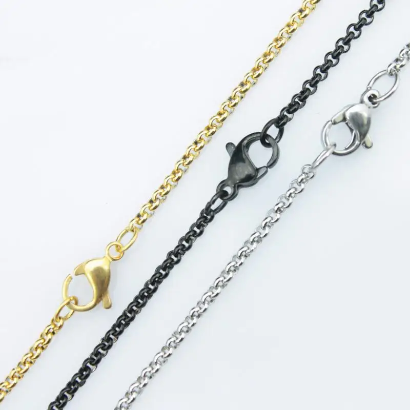 

14"-38" black color stainless steel necklace 2mm round rolo link chains women fashion jewelry 10pcs-200pcs ZX019DB