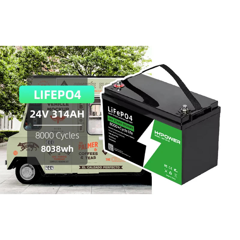 HHPOWER Solar Energy LiFePO4 24V Rechargeable Lithium Battery Pack 50-600AH 8000 Cycles With Smart BMS