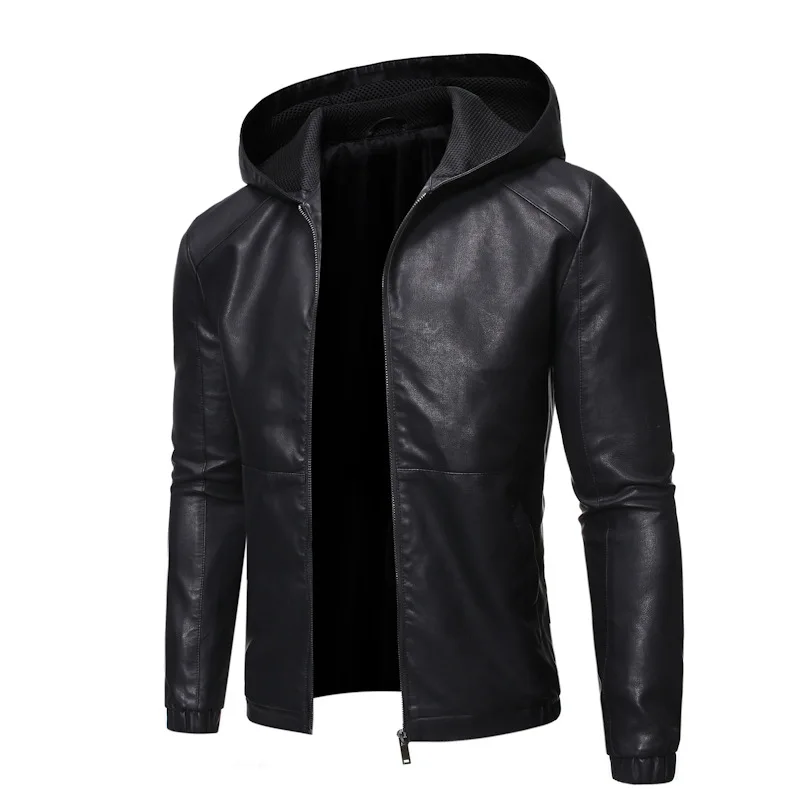 Leder Männer Herbst neue Slim-Fit koreanische Version schöne Kapuze Motorrad jacke Herren Mantel Flut