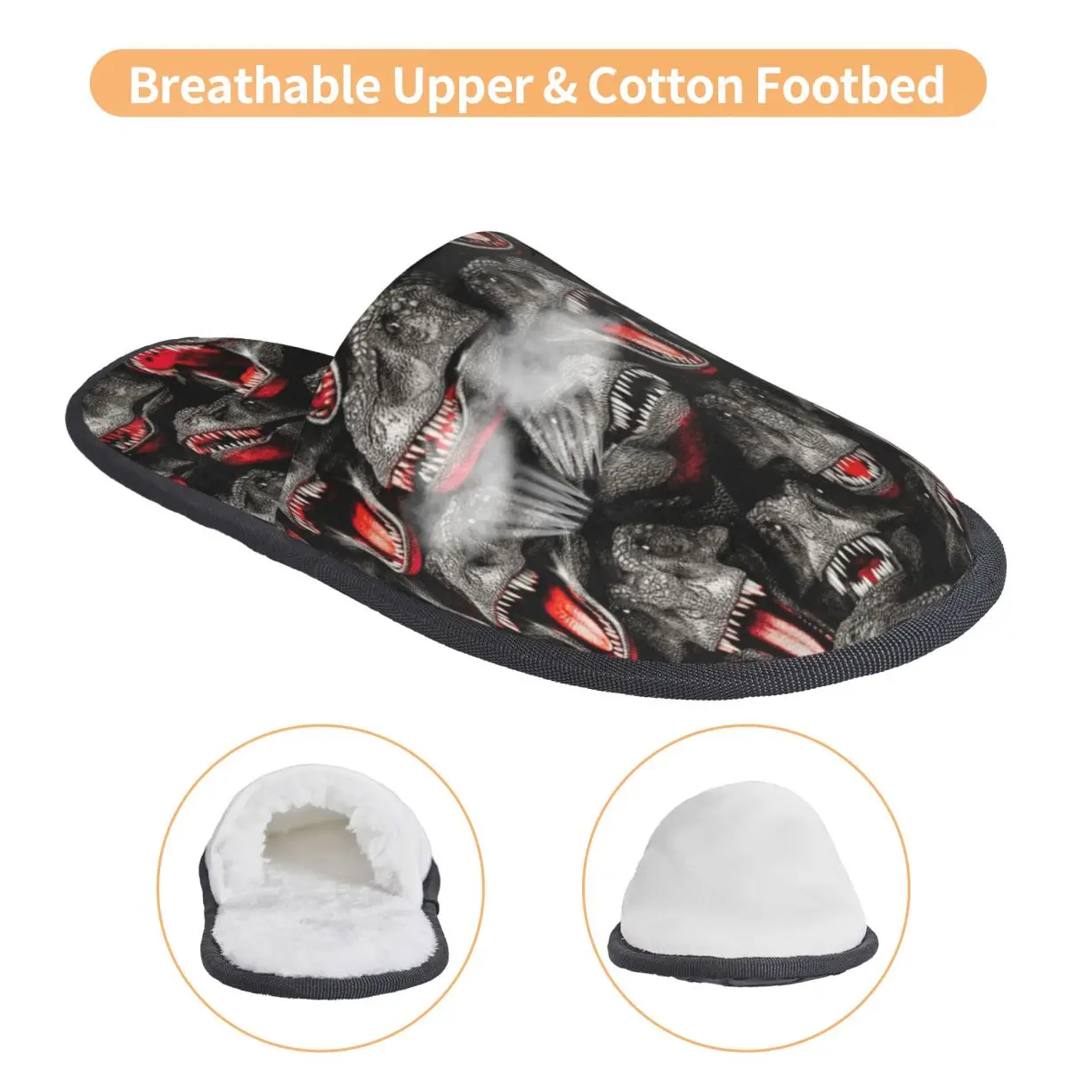 Custom Ferocious Jurassic Dinosaur Horde House Slippers Women Soft Memory Foam T-Rex Slip On Hotel Slipper Shoes