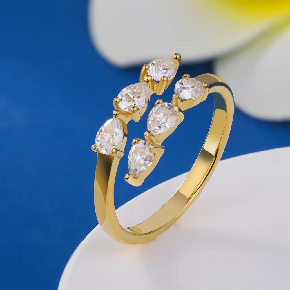 3x4mm Pear‑Cut All‑Moissanite Engagement Ring for Women, Waterdrop‑Style Open Band, 925 Sterling‑Silver Wedding‑Party‑Ready Fine Jewelry, Ideal Gift for Her