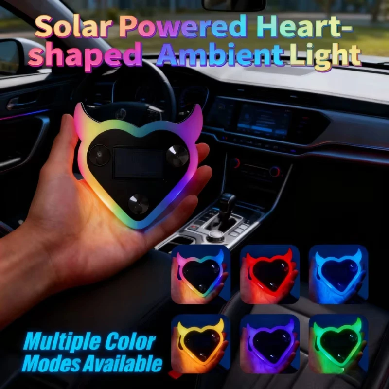 

Heart Shaped Car Ambient Light Window Suction Cup Led Light Solar/Type-C Rechargeable Neon Lamp Car Lights