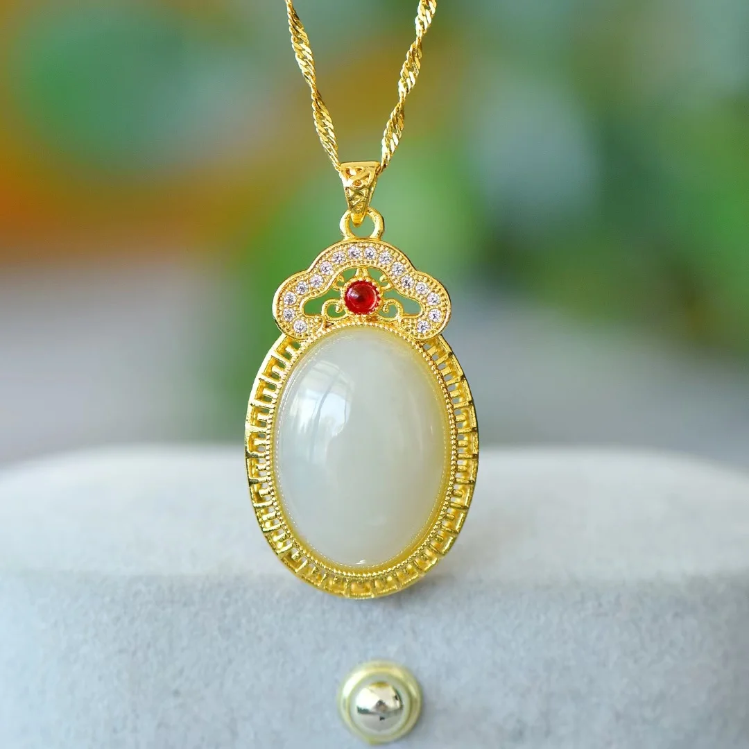 Natural Hetian White Jade Pendant Stylish Clavicle Chain Womens Necklace Jewelry Pendants Fine Charm Gemstone Jewellery