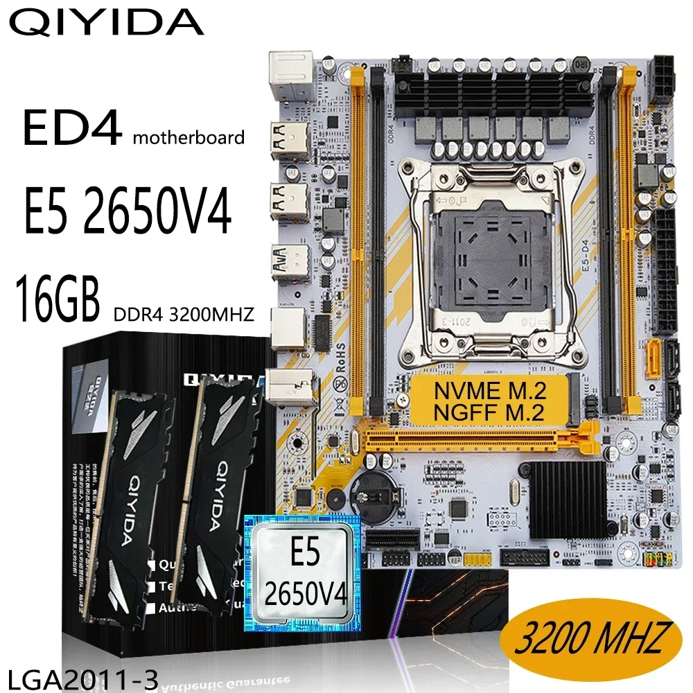 

QIYIDA X99 Motherboard Set Combo Xeon Kit E5 2650 V4 CPU LGA 2011-3 Processor 16GB DDR4 RAM Memory NVME M.2 NGFF SATA ED4