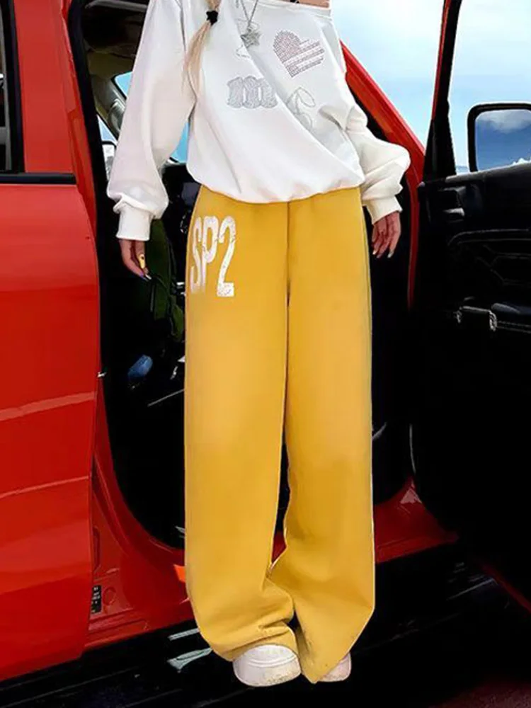 Vintage American Letter Sweatpants Streetwear Hip Hop High Waist Loose Pant Spring Casual Harajuku Retro Pockets Bf Y2K Trousers