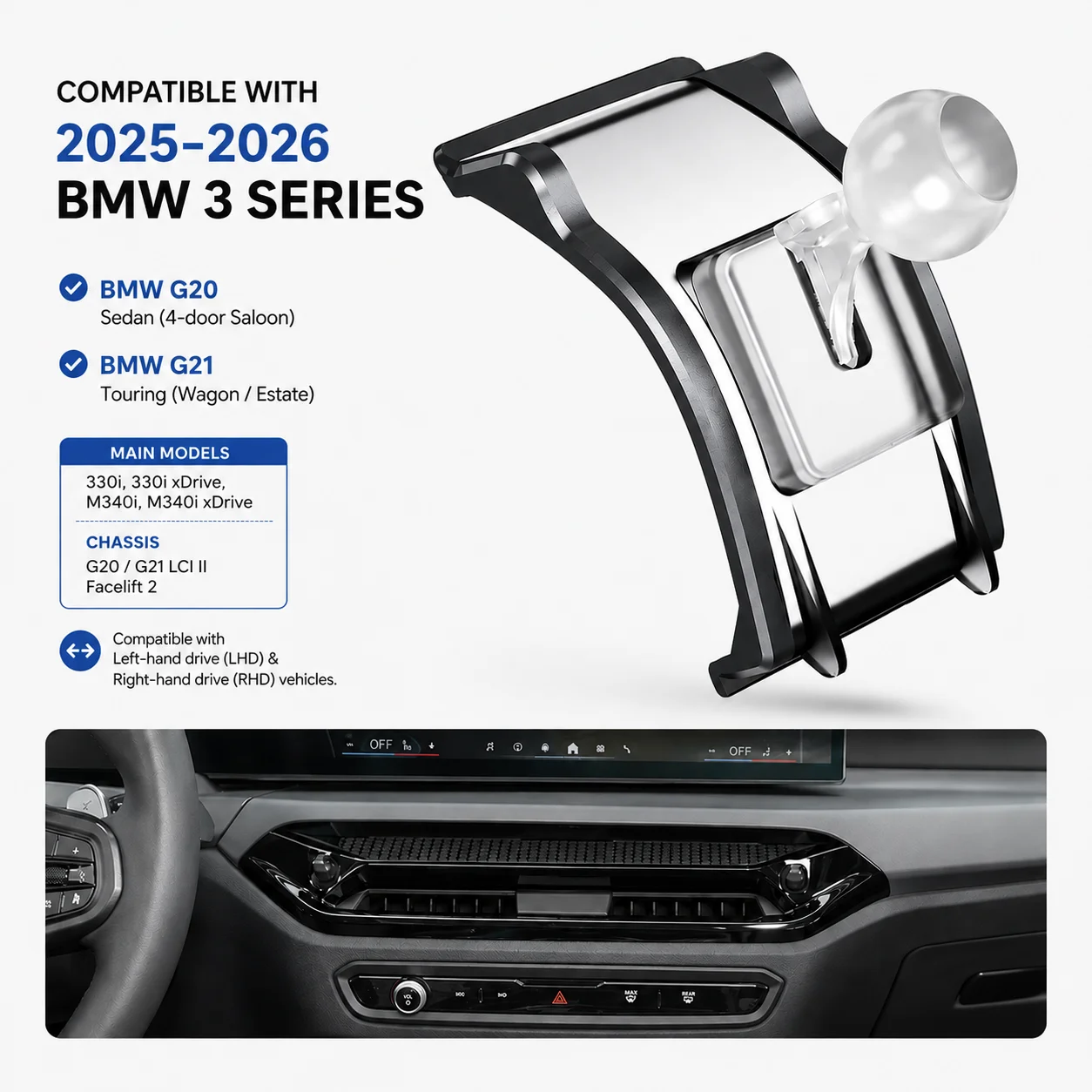 Car Phone Holder For 2025 2026 BMW 3 Series G20 Sedan G21 Touring LCI II Facelift 2 330i M340i XDrive Mobile Mount Accessories