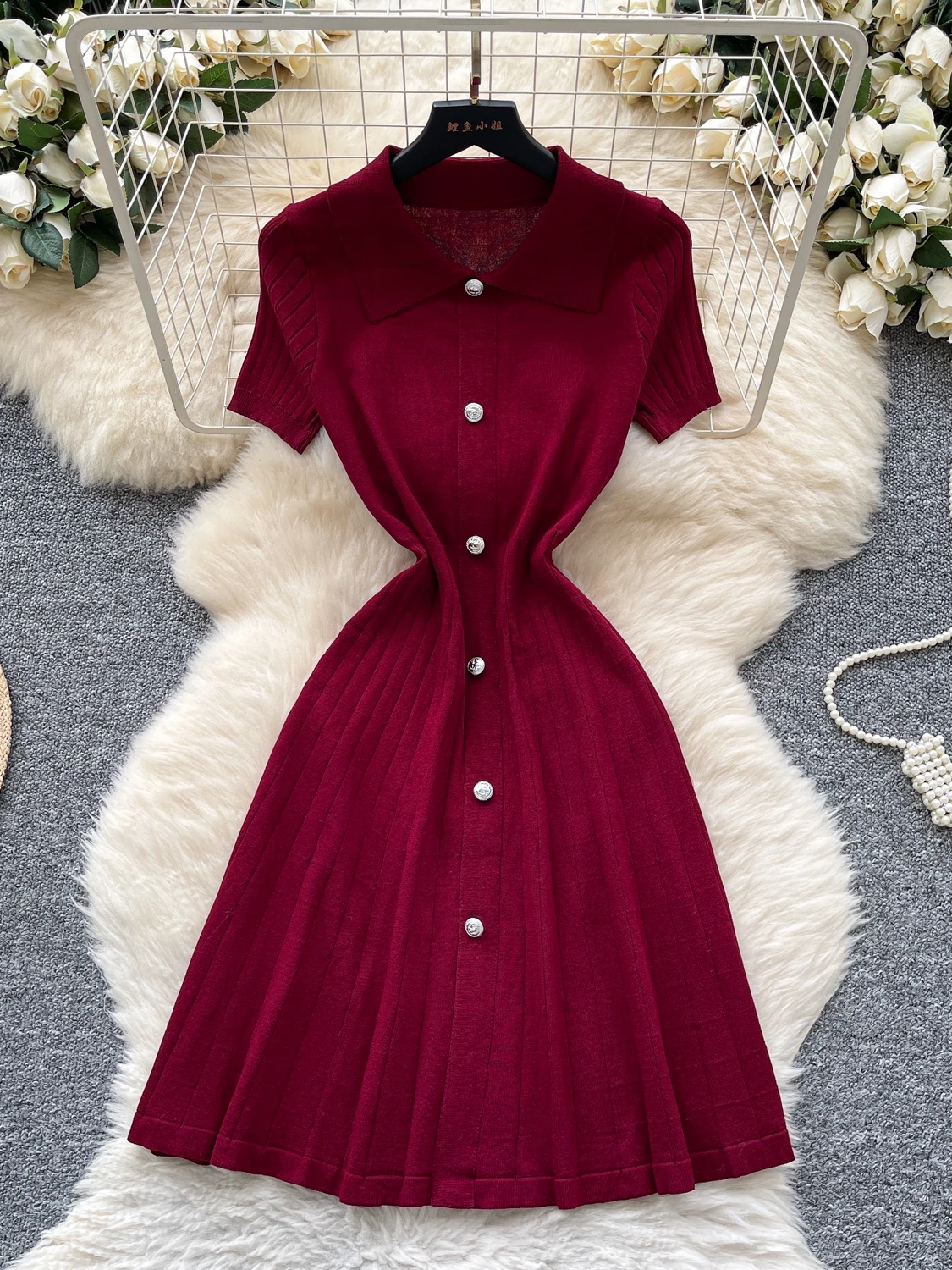 Coréen Sle Simple couleur Ne tricoté Dr femmes été bouton unique conception Unique belle jupe Midi