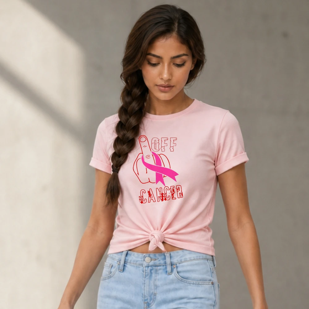Women's Pink Ribbon Cancer Support T-Shir Cancer Retro Distressed Print Short Sleeve, Breast Cancer Awareness Daily Casual Tee