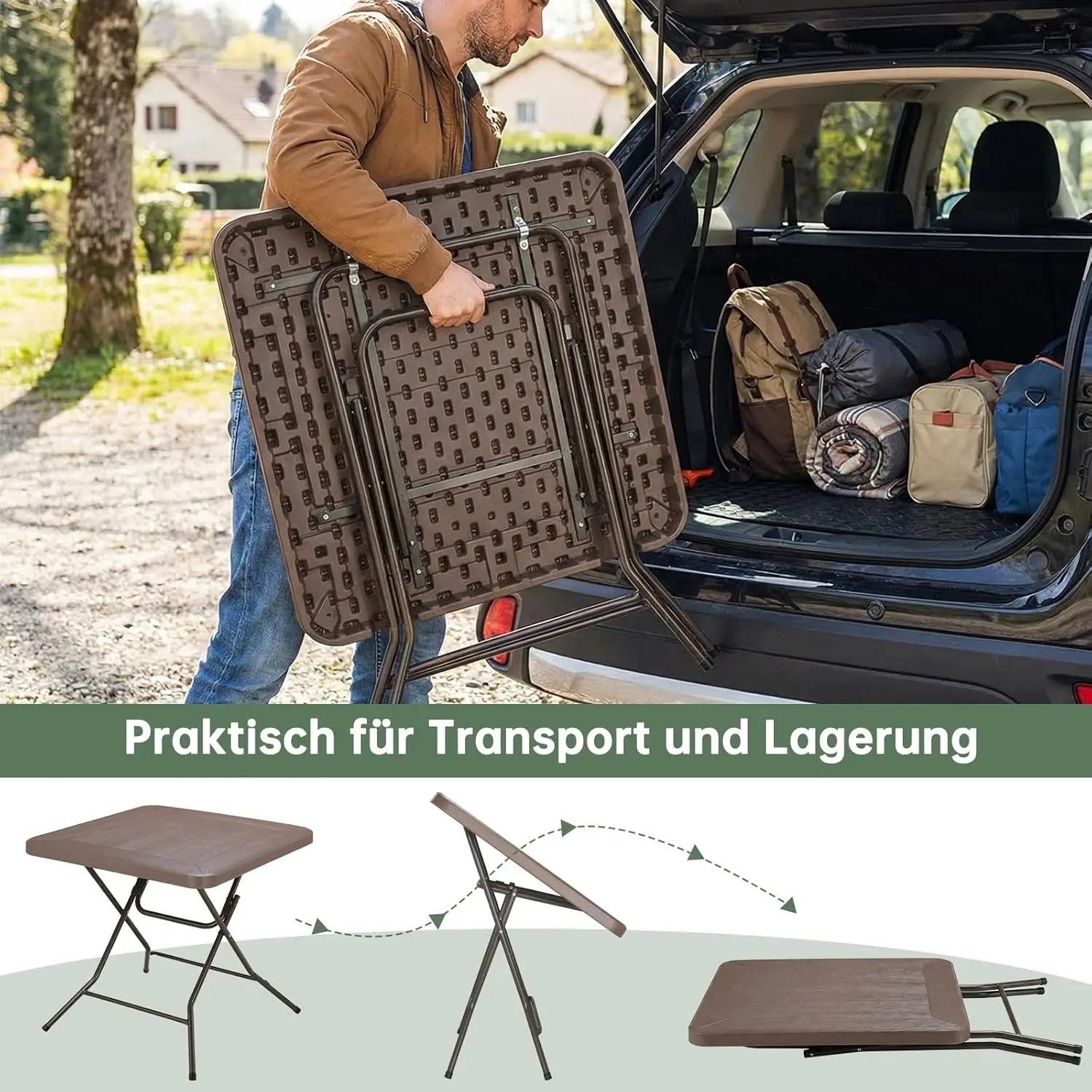 Wasserdichter Gartentisch, Klapptisch 80 x 80 x 74 cm, Balkontisch mit Stahlrahmen, verdicktes HDPE, für Party-Küche, Wohnzimmer – Detail 21