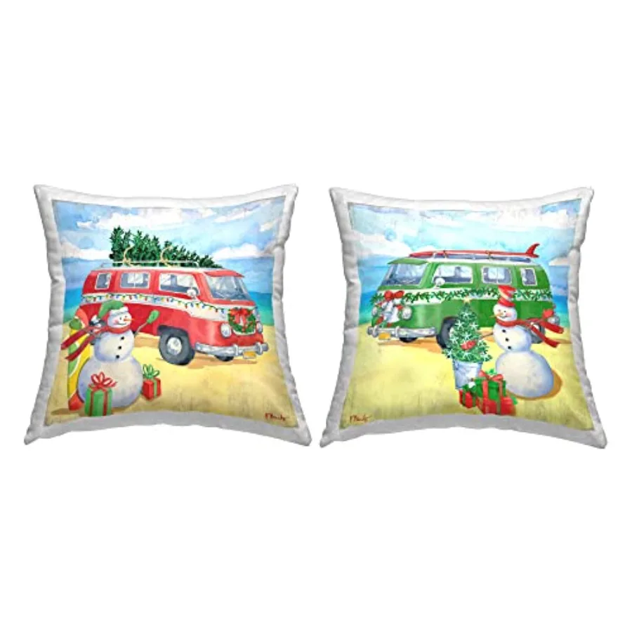 

Coastal Christmas Beach Snowman Design by Paul Brent Throw Set of 2 Pillow 18 x 18 Multi-Color