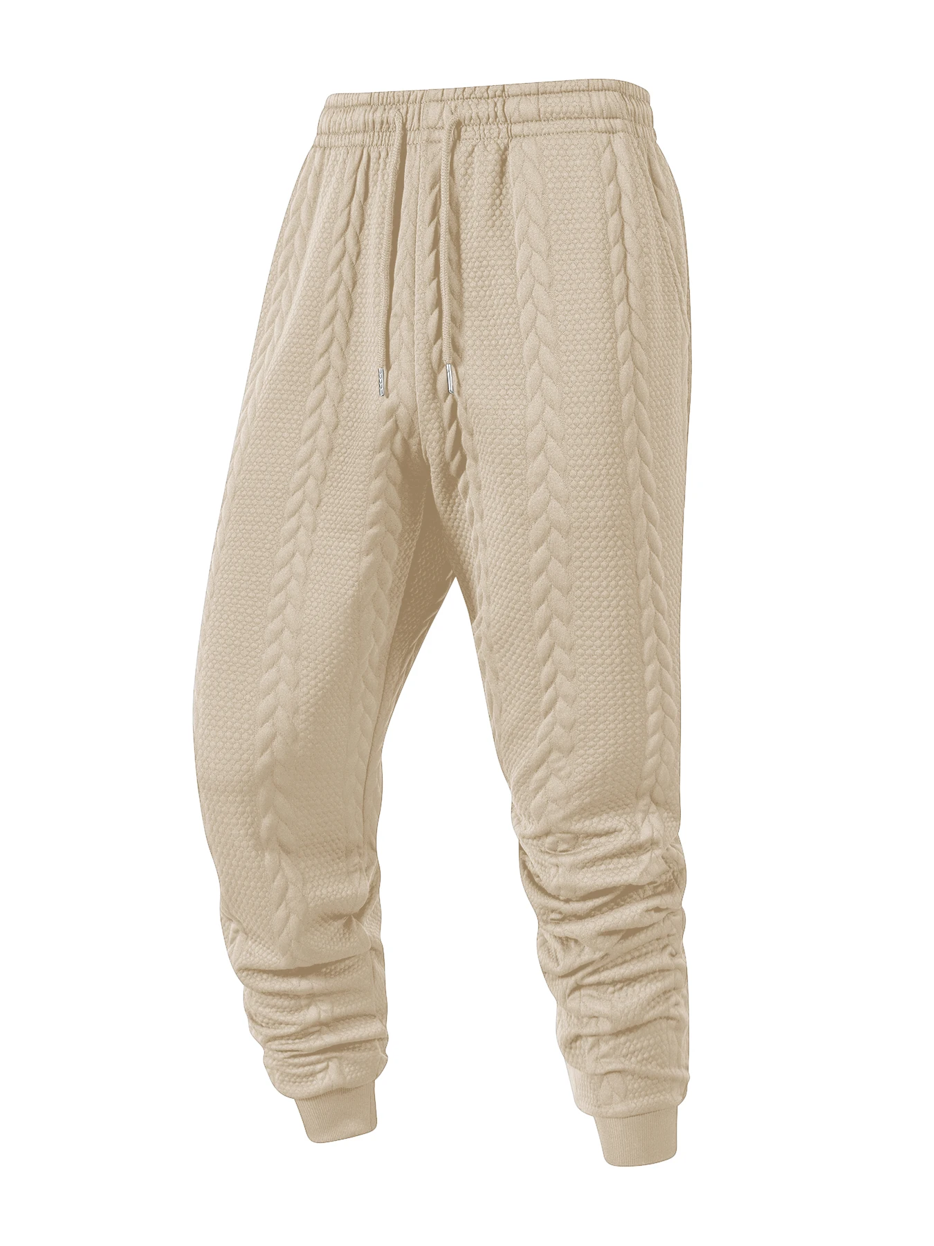 กางเกงวอร์มผ้าถักแจ็คการ์ดผู้ชายสีทึบลำลองกางเกงลายเรขาคณิตฤดูใบไม้ผลิฤดูใบไม้ร่วงกางเกงกีฬาเชือกรูดที่อบอุ่น