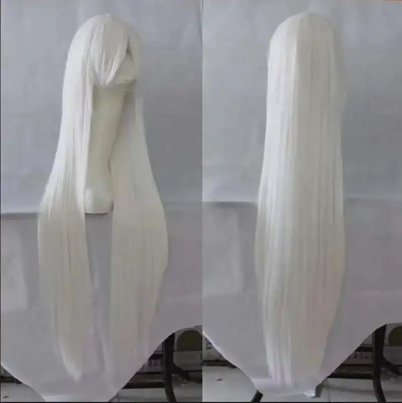 100cm Touhou Project Fujiwara no Mokou Long Cosplay Wigs White Synthetic Hair Wigs Anime view 3