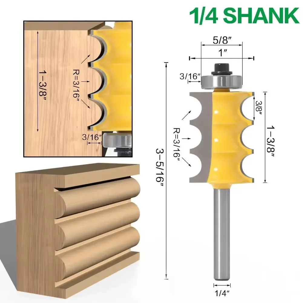 1pc 1/4 "6mm 6.35mm haste fresa triplo grânulo coluna moldagem roteador bit tenon cortador para madeira elétrica ferramentas para trabalhar madeira