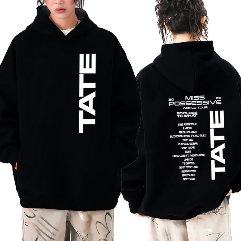 

2025 Tate McRae Double Sided printed Hoodie Men women fashion Casual pullover Autumn Winter Unisex Fleece Long sleeve Sweatshirt