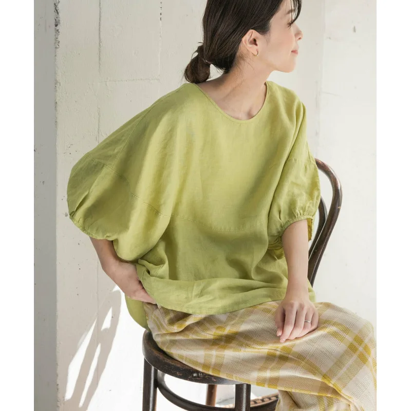 Lotte Nieuwe 2025 Zomer vrouwen Comfortabele Katoen Linnen Losse T-shirt Moderne Sle Bubble Sve Thiened Zomer Top