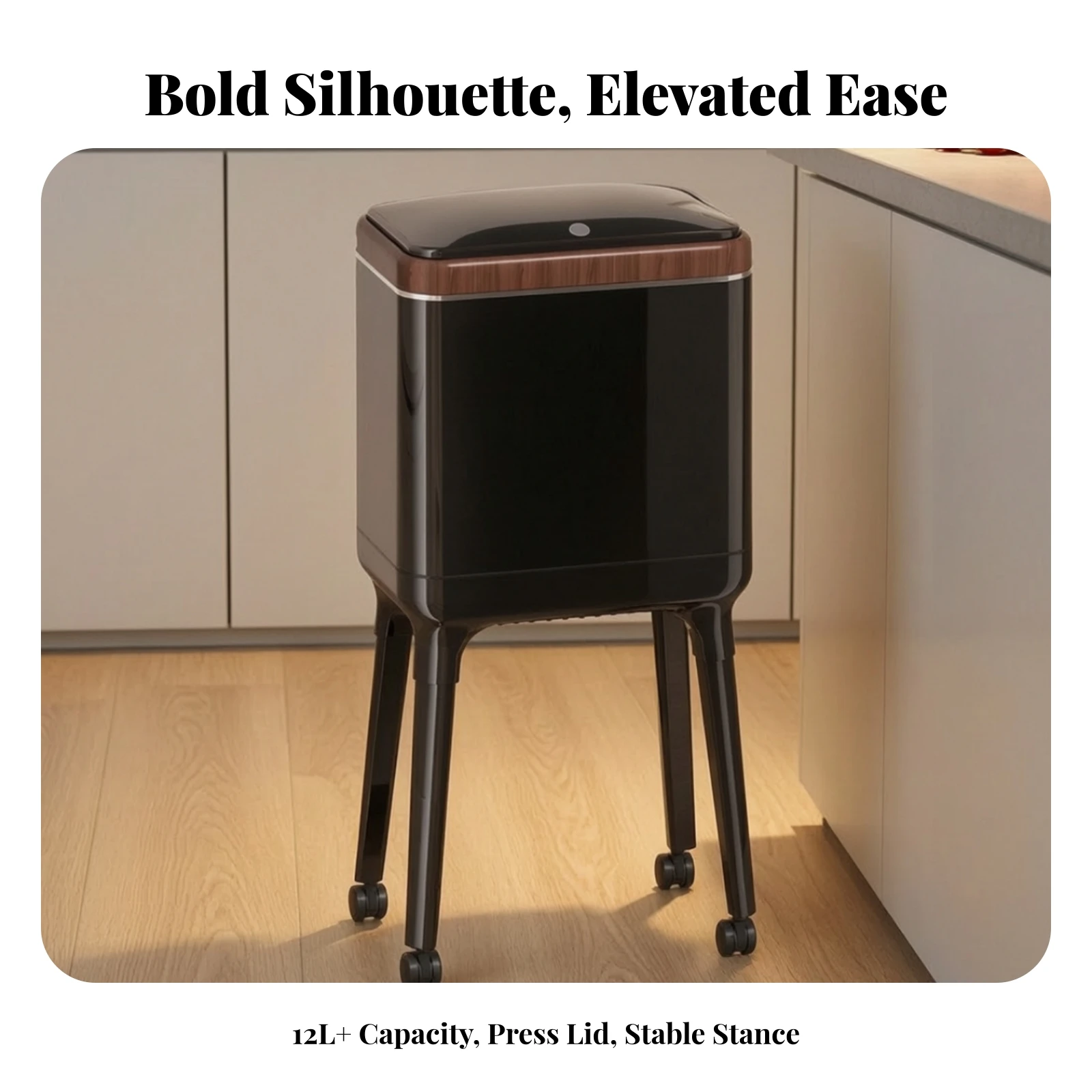 Trash Can with Legs and Wheels Slim Trash Can with Legs Wastebasket Compact Narrow for Kitchen, Living Room