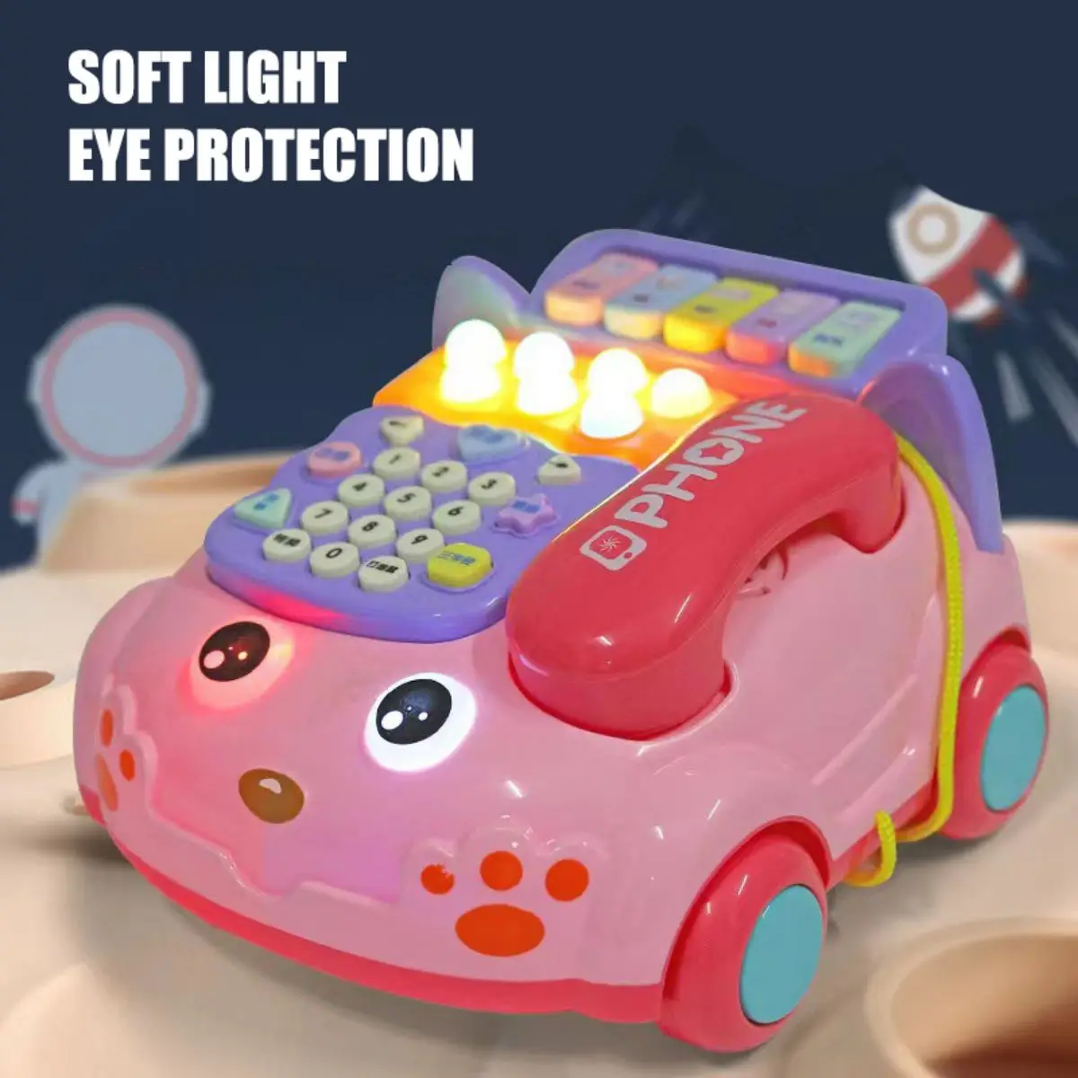 Telefone celular do bebê com luz, brinquedo dos desenhos animados, Piano Music Toy para crianças e crianças, telefone celular para menina, pai