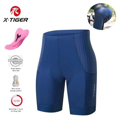 X-tiger-pantalones cortos de ciclismo para mujer, Shorts con cojín de esponja, superelásticos, a prueba de golpes, para bicicleta de montaña y carretera