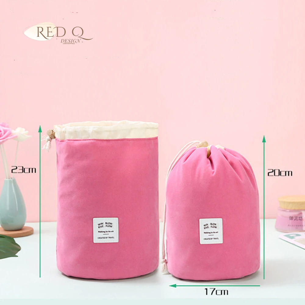 Women Lazy Drawstring Cosmetic Bag New Travel Round Makeup Organizer Make Up Pouch Storage Box Waterproof Toiletry Beauty Kit