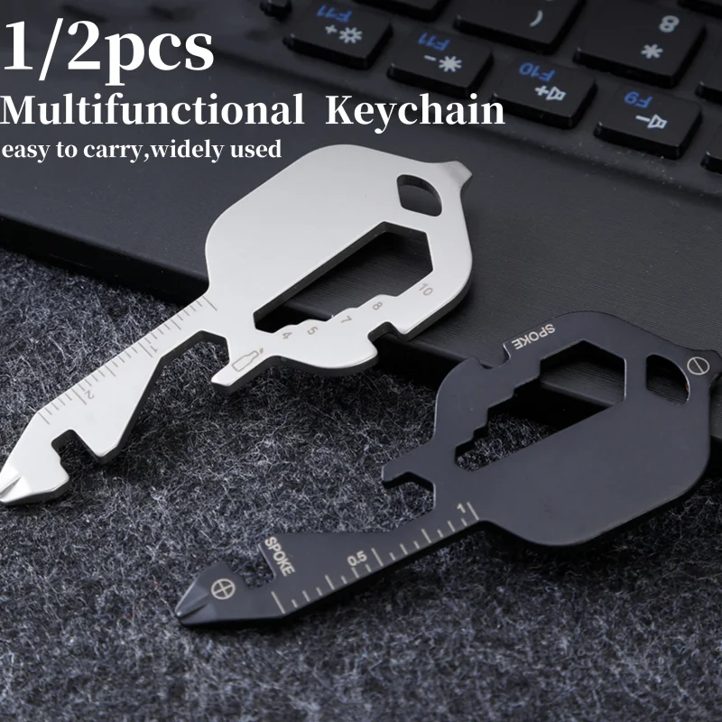1/2Pcs Mini Multifunctional Keychain Stainless Steel Portable Key Shaped Multitool Screwdriver Bottle Opener Pocket Repair Tool