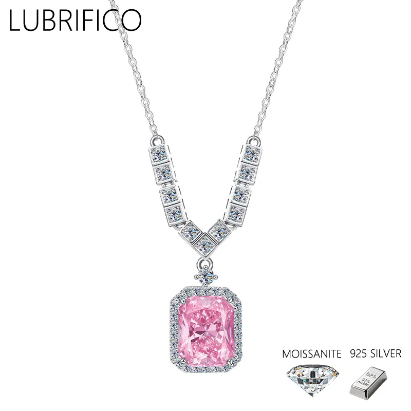 

925 Sterling Silver Pave AAA Zircon Square Shape Necklace Pendant For Women Fine Jewelry Wedding Party