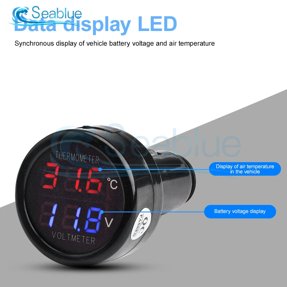 12V 24V Digital Car Voltmeter Thermometer Cigarette Lighter Style 2 in 1 Battery Monitor Voltage Temperature Sensor Meter