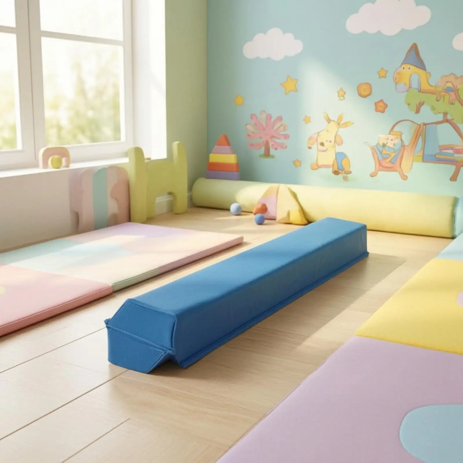 Balance Beam Kids Gymnastics Bar Foldable Wood EVA Cushion Training Beam for Children Fitness and Coordination Practice
