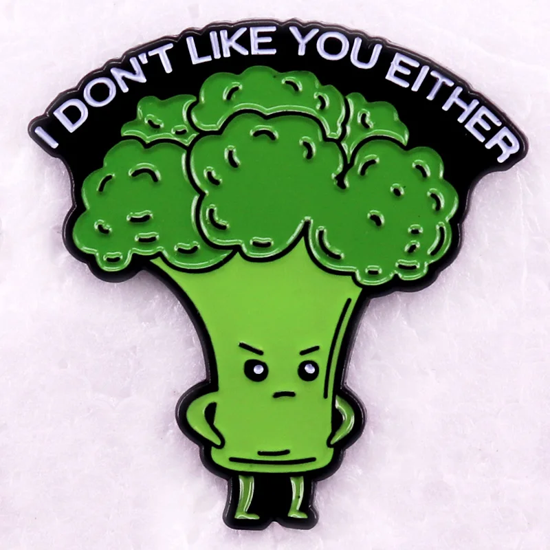 I Don't Like You Either Enamel Pin kawaii angry broccoli brooch funny meme badge