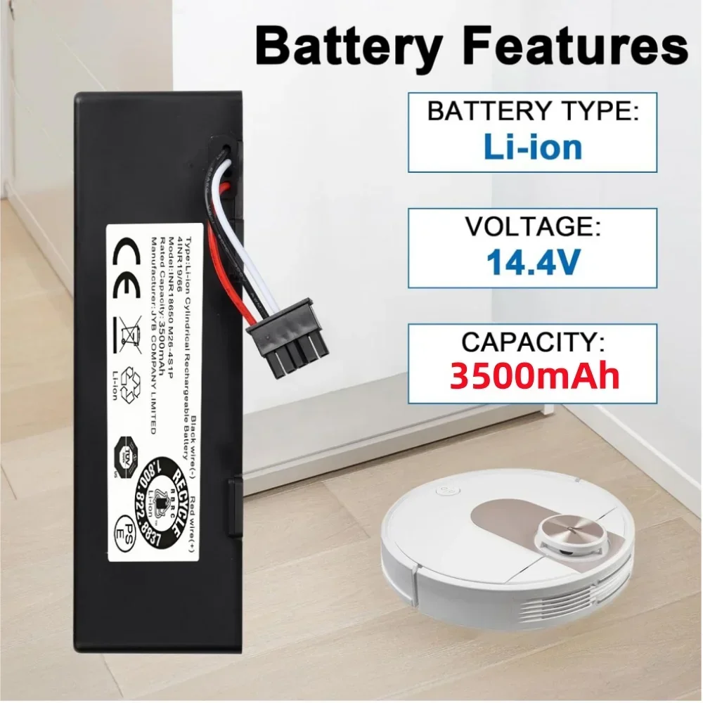 

14.8V 3500mAh Li-ion Battery for Xiaomi STYTJ02YM Mop 2S/Pro Replacement with Compatible Viomi V3 Yunmi MVVC01-G Conga 3290-3890