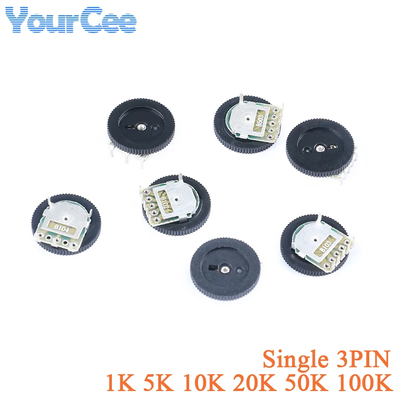 20pcs/lot B102 B502 B103 B203 B503 B104 Single Dial Potentiometer 1K 5K 10K 20K 50K 100K Ohm Volume Switch Disk