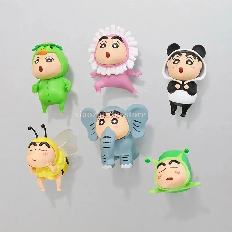 6pcs Anime Cartoon Crayon Shin-chan Figure Set Refrigerator Magnet Kawaii 3d Stereo Refrigerator Magnet Toys New Funny Gift