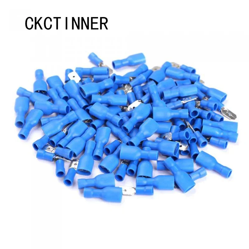 100pcs 50pcs FDFD2-250 MDD2-250 6,3mm azul 16-14AWG conector de Cableado aislado Terminal crimpado Spade