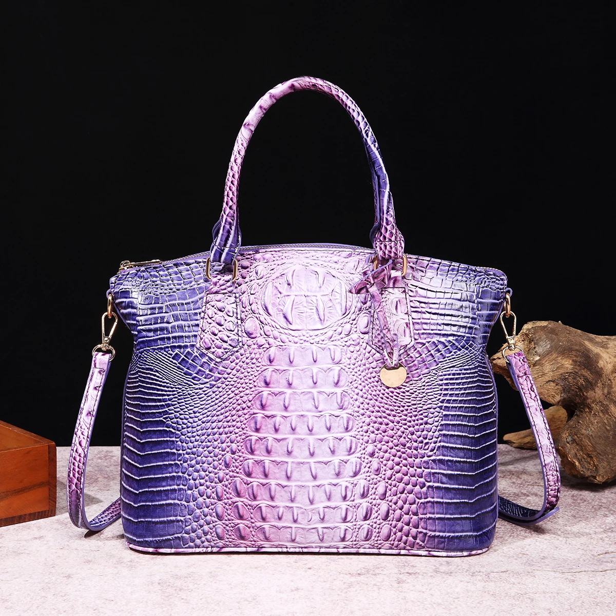 Crocodile Embossed Tote Bag Patent Leather Ombre Handbag Classic Style Satchel Purse Casual Large Crossbody Bag