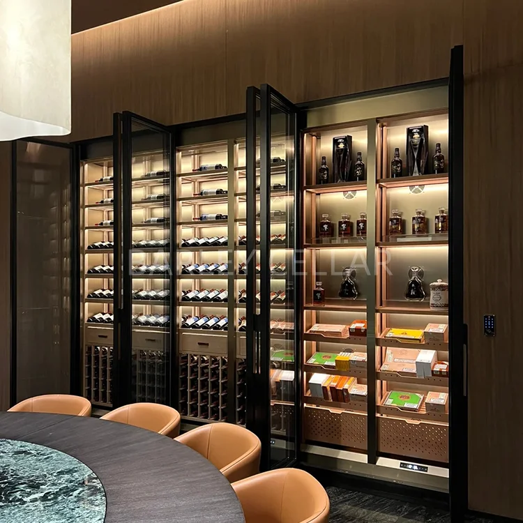 Electric Stainless Steel Built-in/Freestanding Hotel Wine Cabinet Acrylic Oak Shelving Multi-Zone Smart Temperature
